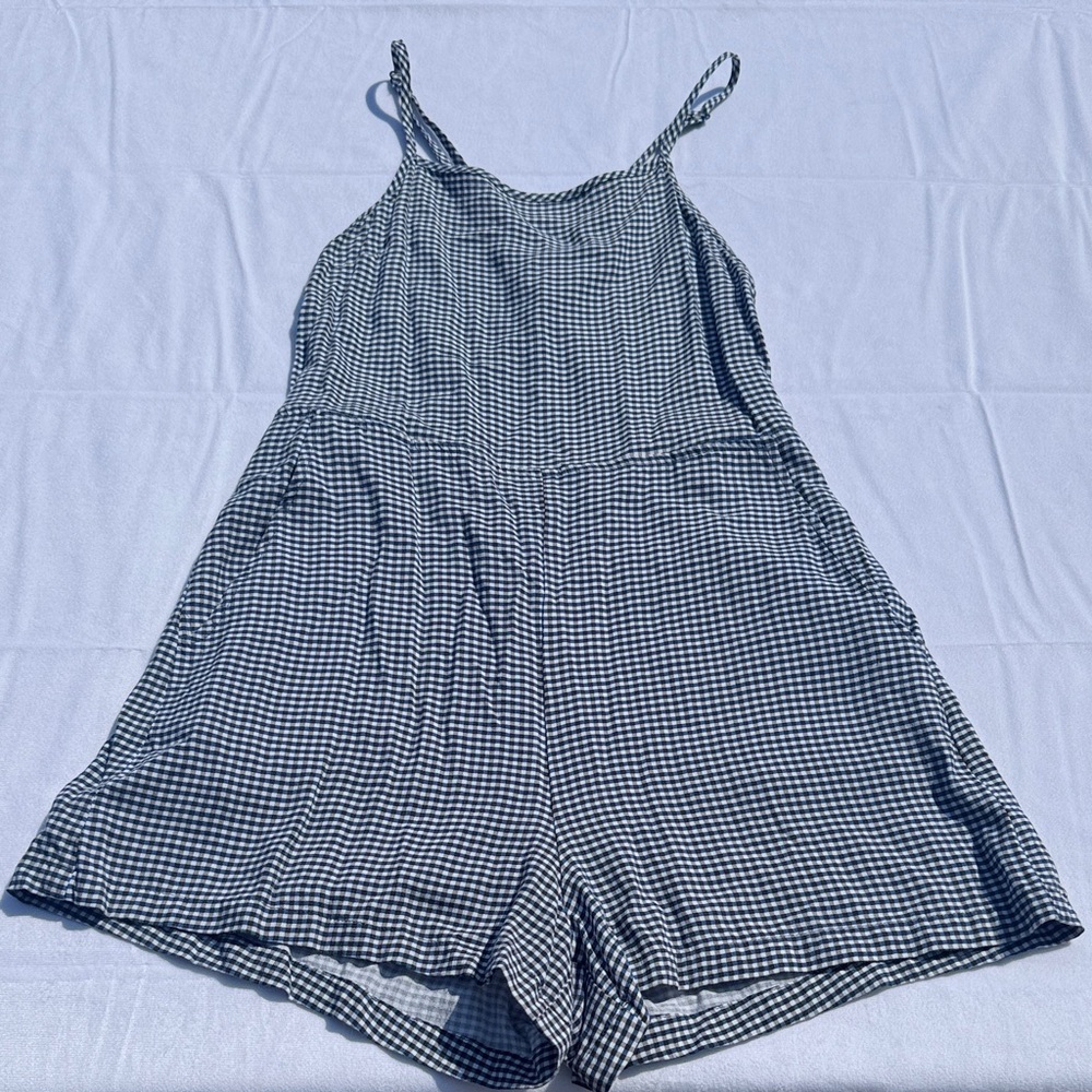 American Apparel Blue and White Gingham Romper